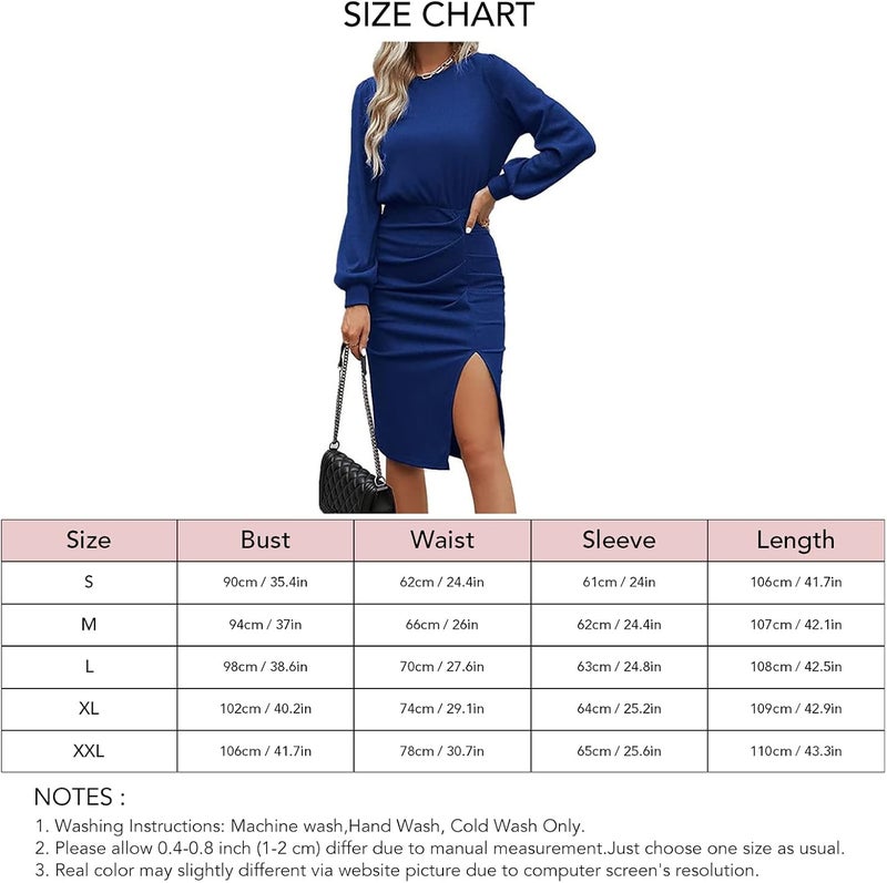 woobles Dress, womens high waist comfortable dress, solid color, breathable lantern sleeve for the night M - Image 4